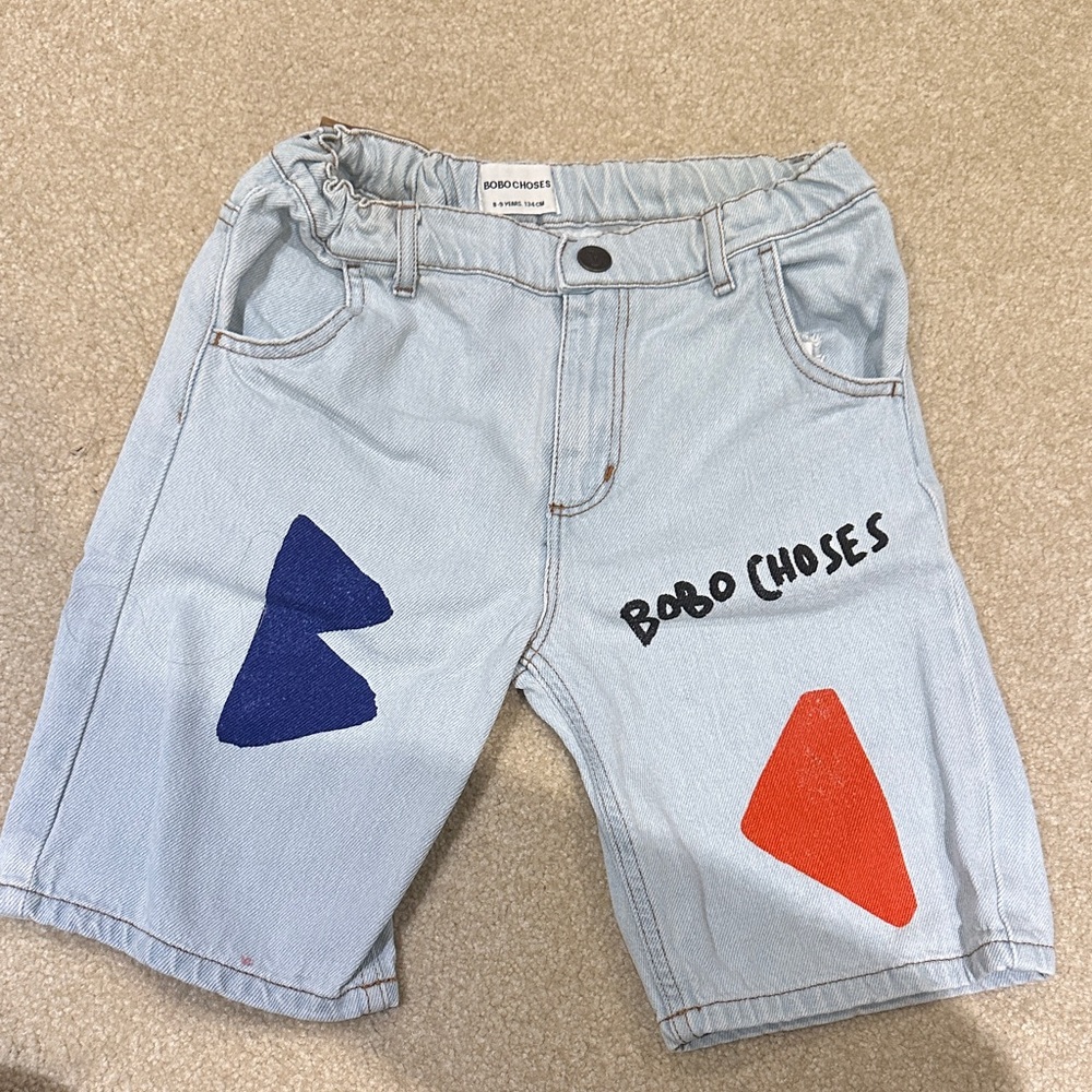 Bobo Choses Light Denim Kids Shorts with Blue and Red Accents